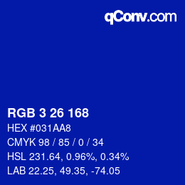 カラーコード: RGB 3 26 168 | qconv.com