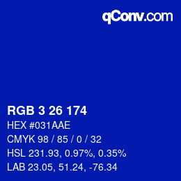 Color code: RGB 3 26 174 | qconv.com