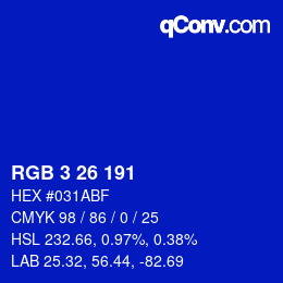 颜色代码: RGB 3 26 191 | qconv.com