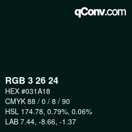 カラーコード: RGB 3 26 24 | qconv.com