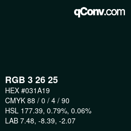Color code: RGB 3 26 25 | qconv.com