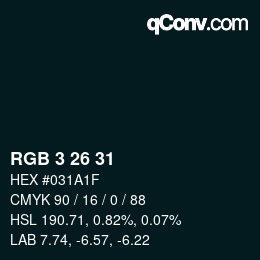 Color code: RGB 3 26 31 | qconv.com