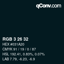 Color code: RGB 3 26 32 | qconv.com
