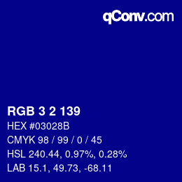 颜色代码: RGB 3 2 139 | qconv.com