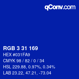 Color code: RGB 3 31 169 | qconv.com