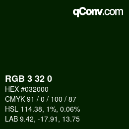 Color code: RGB 3 32 0 | qconv.com