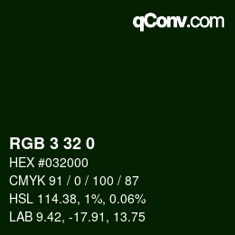 カラーコード: RGB 3 32 0 | qconv.com