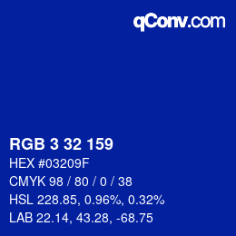 Color code: RGB 3 32 159 | qconv.com