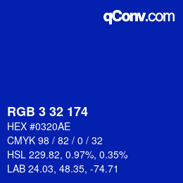 カラーコード: RGB 3 32 174 | qconv.com