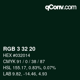 Color code: RGB 3 32 20 | qconv.com