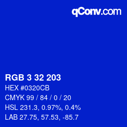 Color code: RGB 3 32 203 | qconv.com