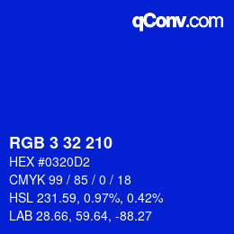 Color code: RGB 3 32 210 | qconv.com