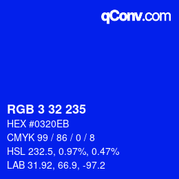 Color code: RGB 3 32 235 | qconv.com