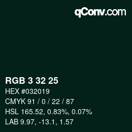 カラーコード: RGB 3 32 25 | qconv.com