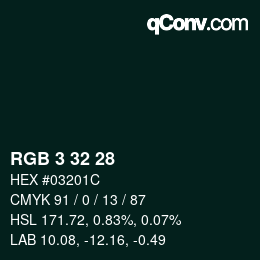 Color code: RGB 3 32 28 | qconv.com