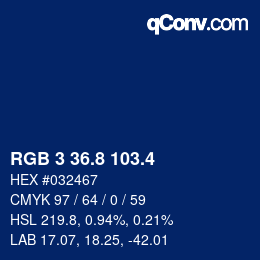 カラーコード: RGB 3 36.8 103.4 | qconv.com