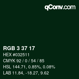 Color code: RGB 3 37 17 | qconv.com