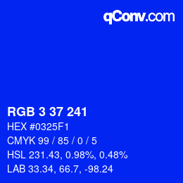 Color code: RGB 3 37 241 | qconv.com