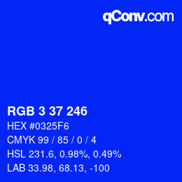 Color code: RGB 3 37 246 | qconv.com