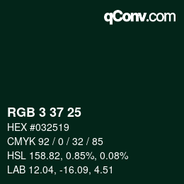 Color code: RGB 3 37 25 | qconv.com