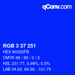Color code: RGB 3 37 251 | qconv.com