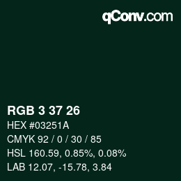 カラーコード: RGB 3 37 26 | qconv.com