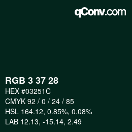 Color code: RGB 3 37 28 | qconv.com