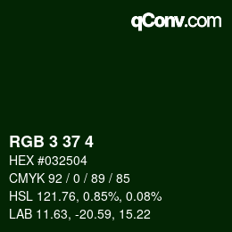 Color code: RGB 3 37 4 | qconv.com