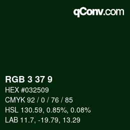 カラーコード: RGB 3 37 9 | qconv.com