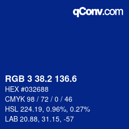カラーコード: RGB 3 38.2 136.6 | qconv.com