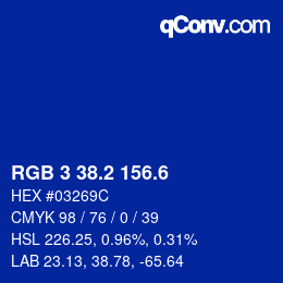 カラーコード: RGB 3 38.2 156.6 | qconv.com