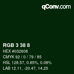 カラーコード: RGB 3 38 8 | qconv.com