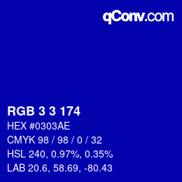 Color code: RGB 3 3 174 | qconv.com