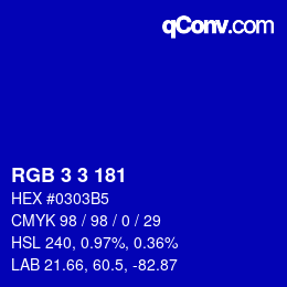 颜色代码: RGB 3 3 181 | qconv.com