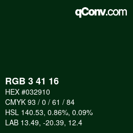 カラーコード: RGB 3 41 16 | qconv.com