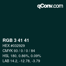 Color code: RGB 3 41 41 | qconv.com