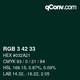 Color code: RGB 3 42 33 | qconv.com