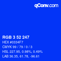 Color code: RGB 3 52 247 | qconv.com
