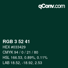 Color code: RGB 3 52 41 | qconv.com