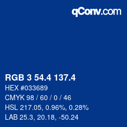 カラーコード: RGB 3 54.4 137.4 | qconv.com