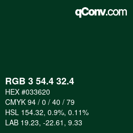 カラーコード: RGB 3 54.4 32.4 | qconv.com