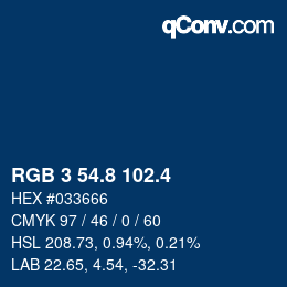 カラーコード: RGB 3 54.8 102.4 | qconv.com
