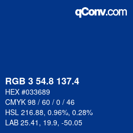 カラーコード: RGB 3 54.8 137.4 | qconv.com