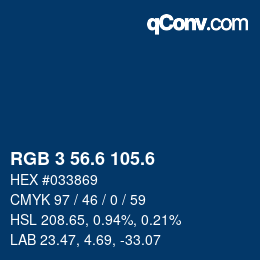 カラーコード: RGB 3 56.6 105.6 | qconv.com