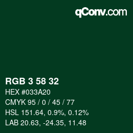 カラーコード: RGB 3 58 32 | qconv.com