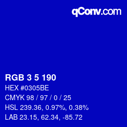 Color code: RGB 3 5 190 | qconv.com
