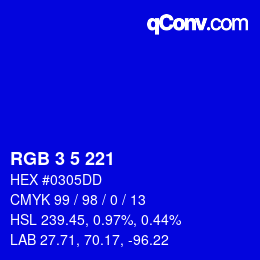 Color code: RGB 3 5 221 | qconv.com