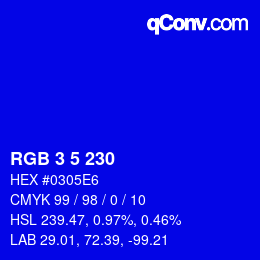 Color code: RGB 3 5 230 | qconv.com