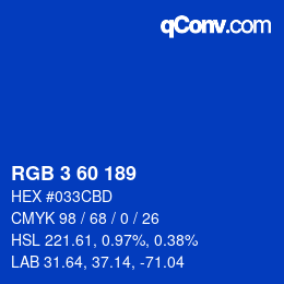 カラーコード: RGB 3 60 189 | qconv.com
