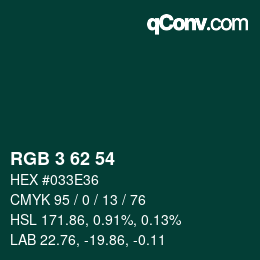 Color code: RGB 3 62 54 | qconv.com